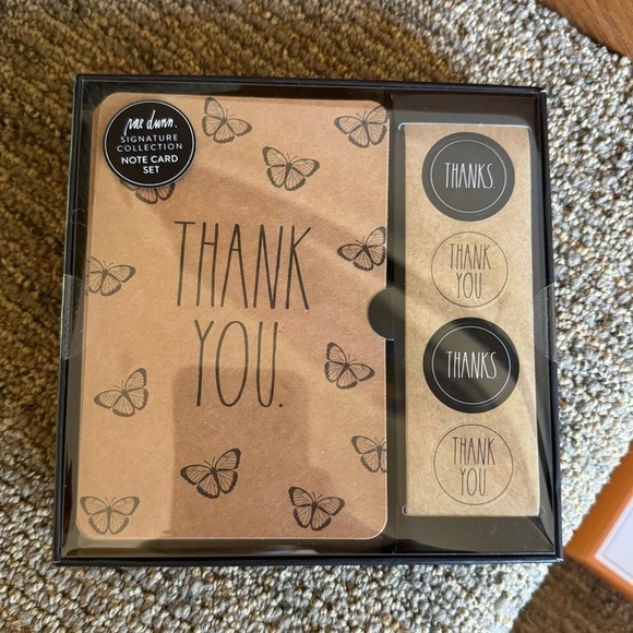 THANK YOU CARDS w butterfly stickers envelopes new in box rae dunn brown paper - Picture 2 of 3